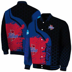 tulsa golden hurricane hexagonal pattern blue black jacket fashion forward