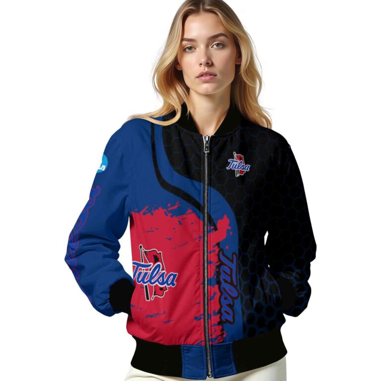 tulsa golden hurricane hexagonal pattern blue black jacket latest model