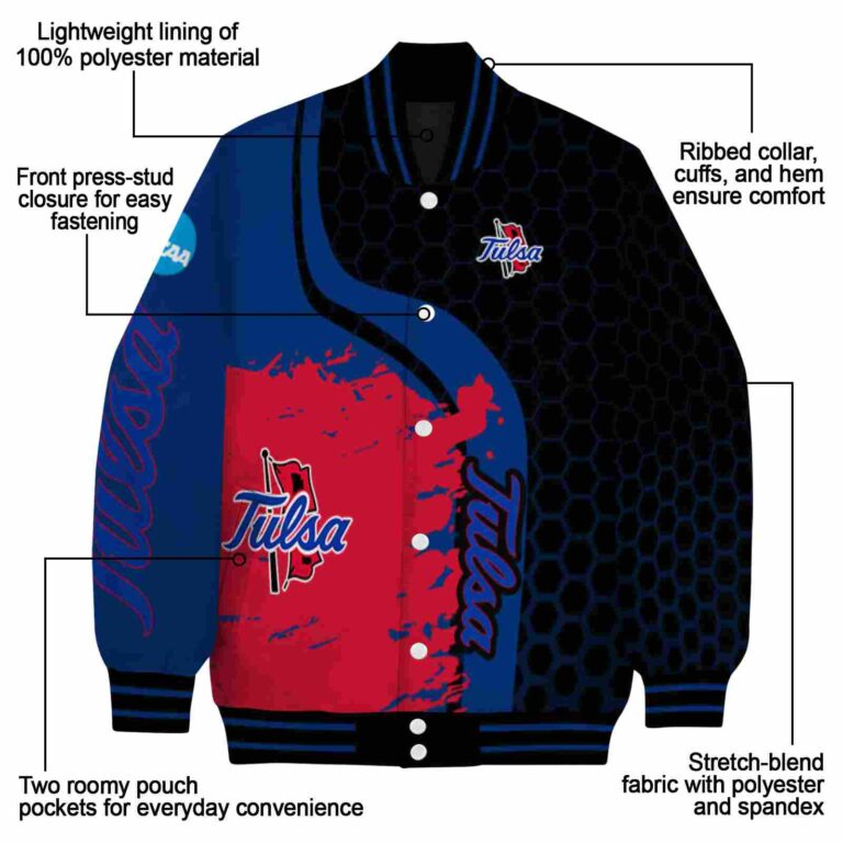 tulsa golden hurricane hexagonal pattern blue black jacket new arrival