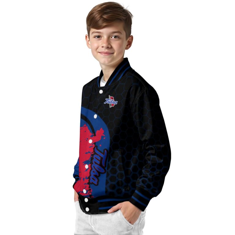 tulsa golden hurricane hexagonal pattern blue black jacket trendy