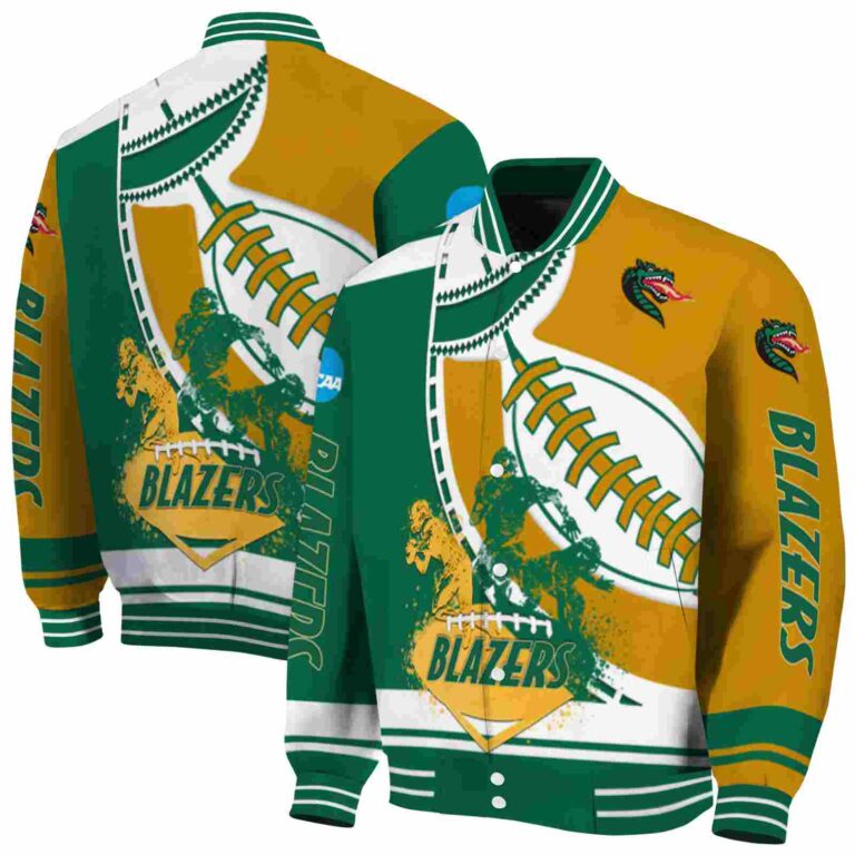 uab blazers baseball stitching gold white jacket fashion forward