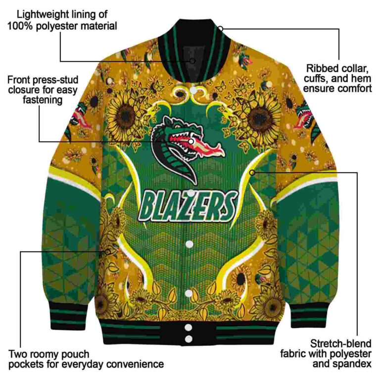 uab blazers sunflower bloom green yellow jacket new arrival