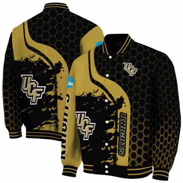 ucf knights hexagonal pattern gold black jacket fashion forward