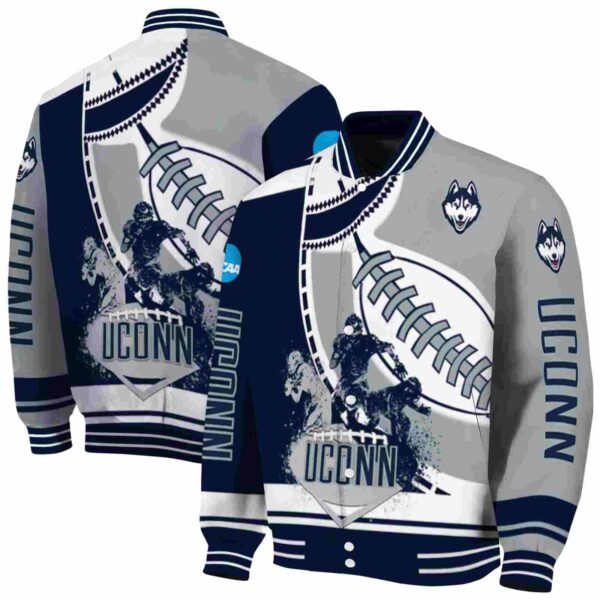 uconn huskies baseball stitching grey white jacket fashion forward