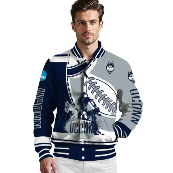 uconn huskies baseball stitching grey white jacket high quality