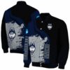 uconn huskies hexagonal pattern blue black jacket fashion forward