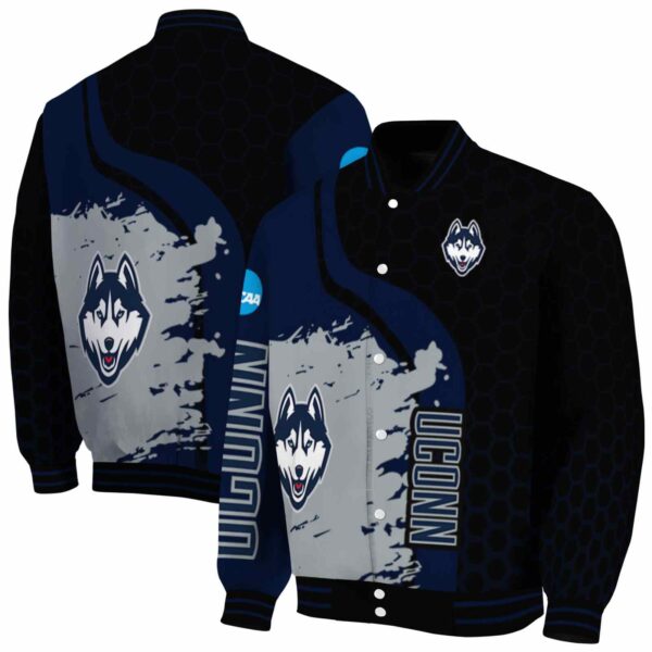uconn huskies hexagonal pattern blue black jacket fashion forward