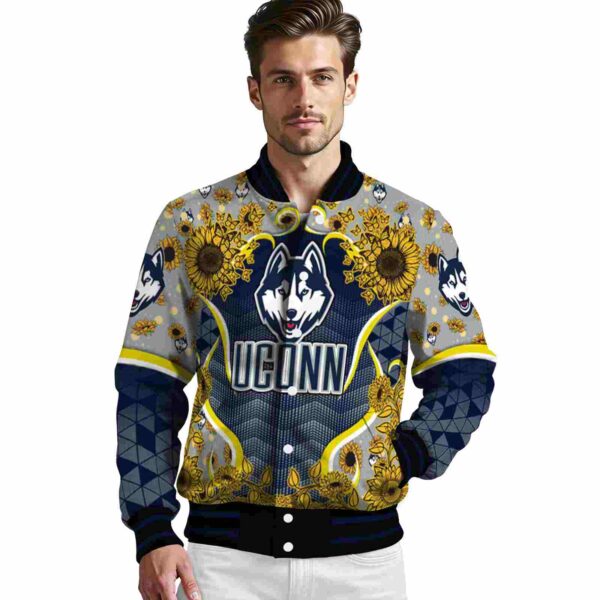 uconn huskies sunflower bloom blue yellow jacket high quality