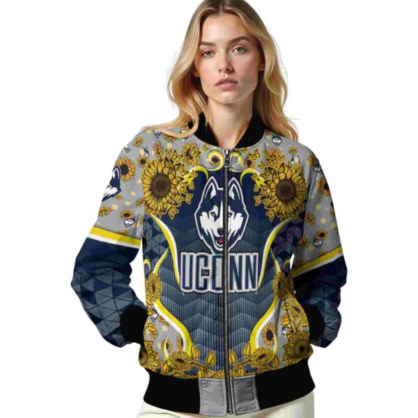 uconn huskies sunflower bloom blue yellow jacket latest model