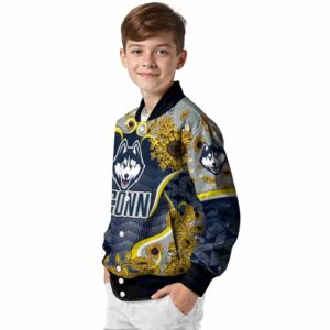 uconn huskies sunflower bloom blue yellow jacket trendy