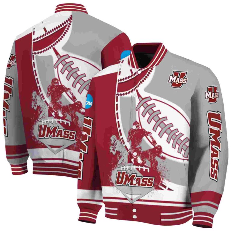 umass minutemen baseball stitching grey white jacket fashion forward
