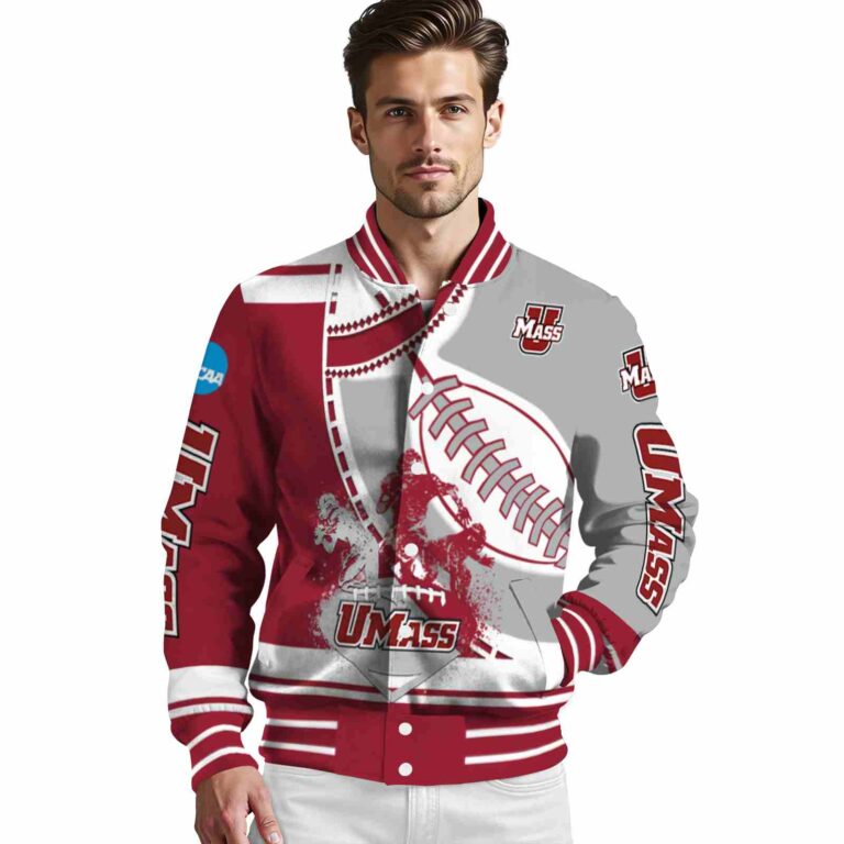 umass minutemen baseball stitching grey white jacket high quality