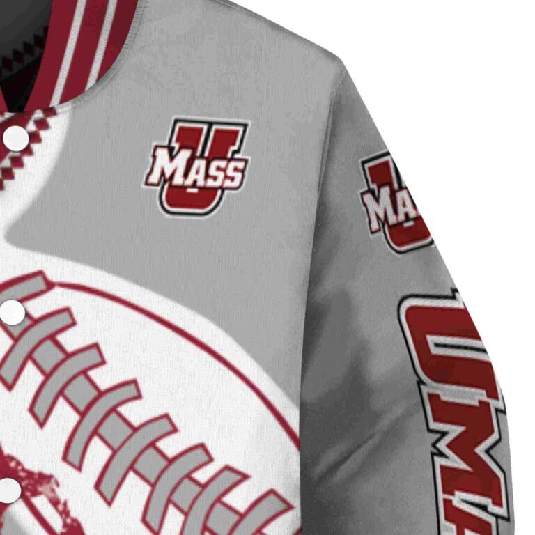 umass minutemen baseball stitching grey white jacket premium grade