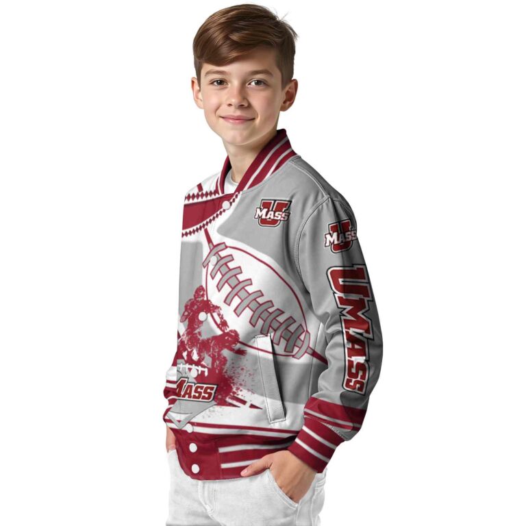 umass minutemen baseball stitching grey white jacket trendy