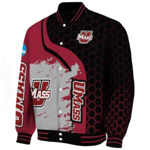 umass minutemen hexagonal pattern red black jacket best selling
