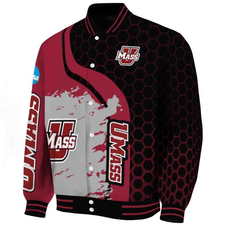umass minutemen hexagonal pattern red black jacket best selling