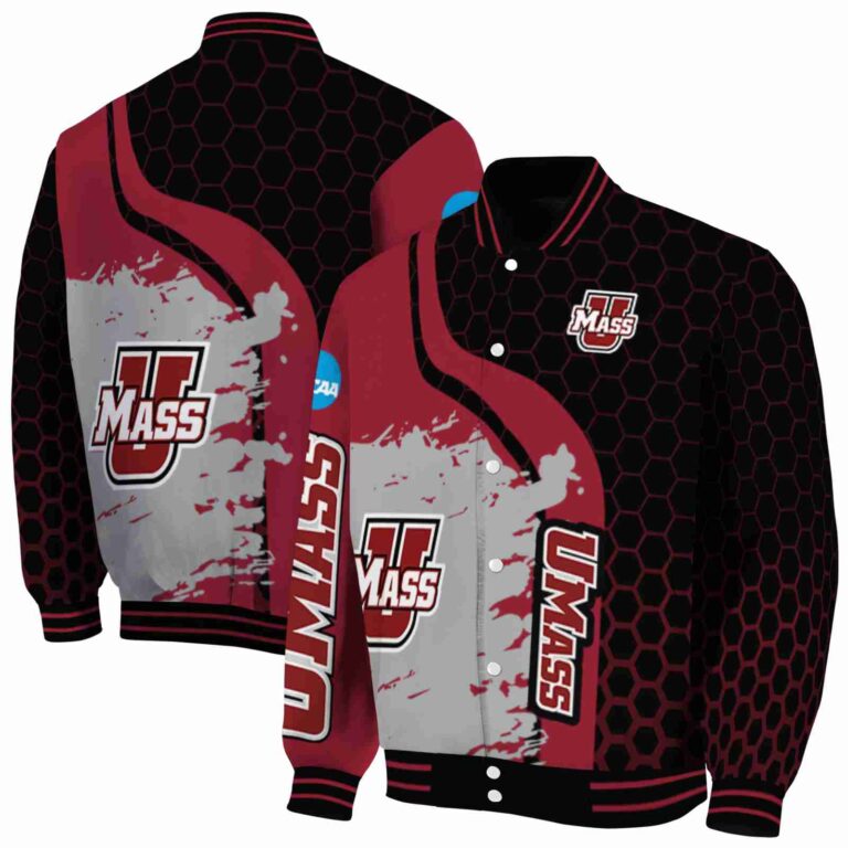 umass minutemen hexagonal pattern red black jacket fashion forward