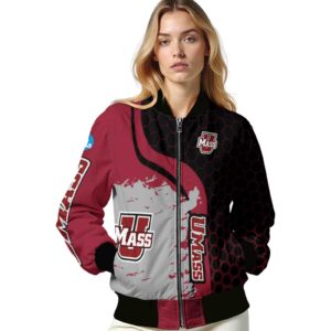 umass minutemen hexagonal pattern red black jacket latest model
