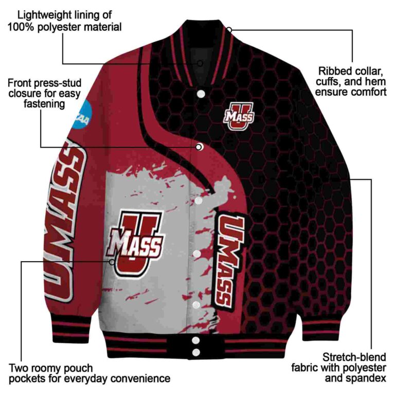 umass minutemen hexagonal pattern red black jacket new arrival