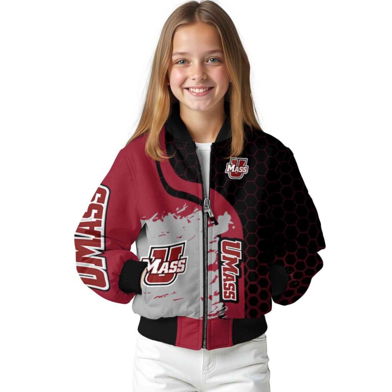 umass minutemen hexagonal pattern red black jacket top rated