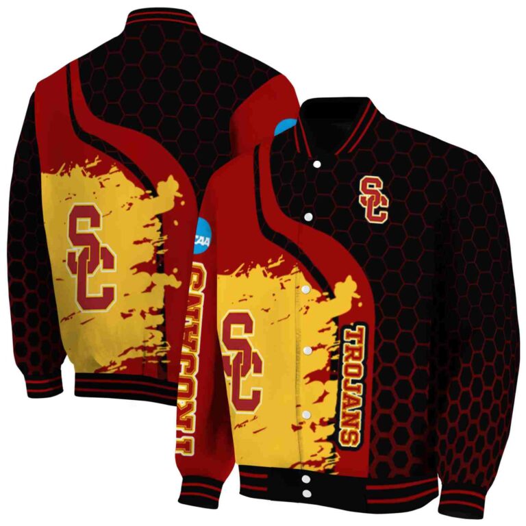 usc trojans hexagonal pattern red black jacket fashion forward