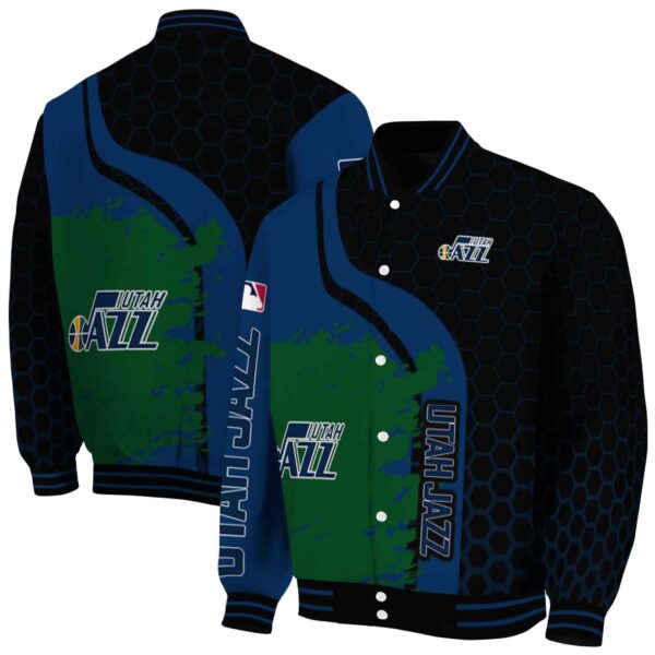 utah jazz hexagonal pattern navy black jacket fashion forward
