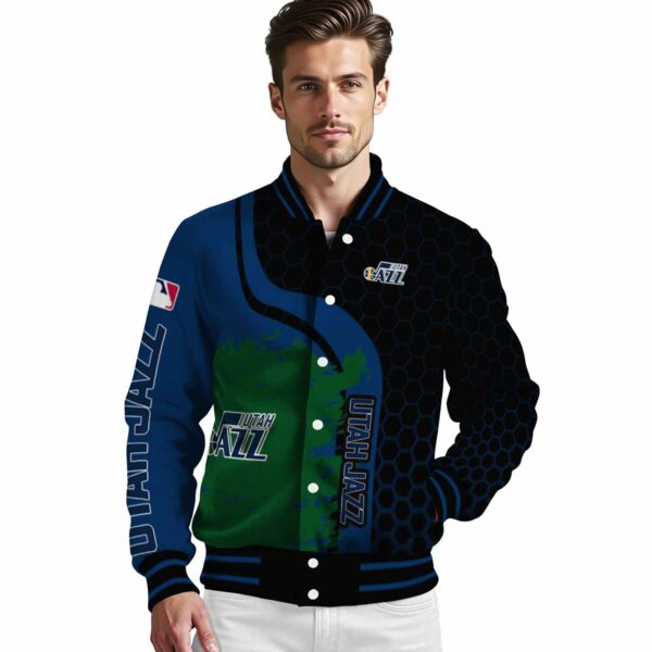 utah jazz hexagonal pattern navy black jacket high quality