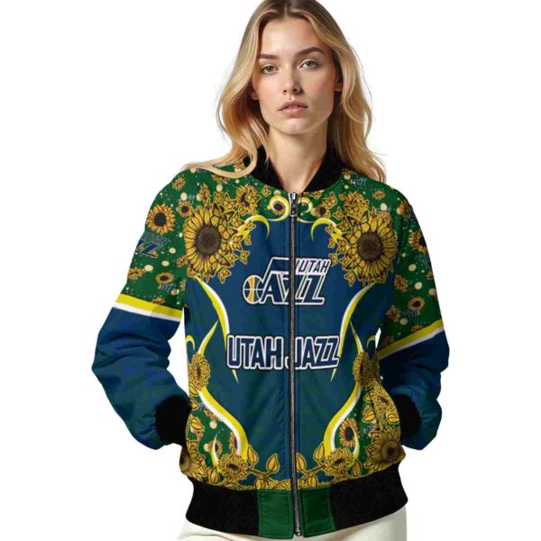 utah jazz sunflower bloom navy yellow jacket latest model