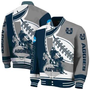 utah state aggies baseball stitching grey white jacket fashion forward