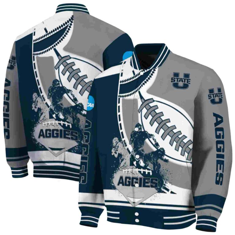 utah state aggies baseball stitching grey white jacket fashion forward