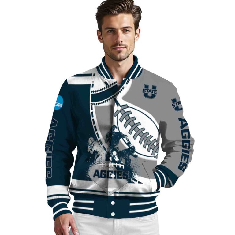 utah state aggies baseball stitching grey white jacket high quality