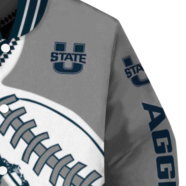 utah state aggies baseball stitching grey white jacket premium grade