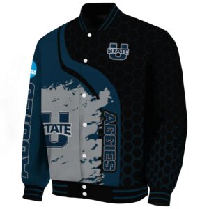 utah state aggies hexagonal pattern navy black jacket best selling