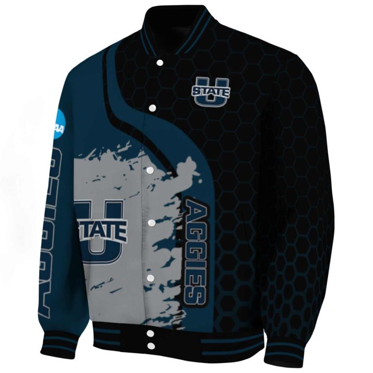 utah state aggies hexagonal pattern navy black jacket best selling