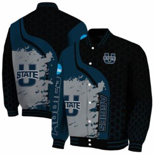 utah state aggies hexagonal pattern navy black jacket fashion forward