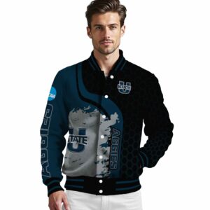utah state aggies hexagonal pattern navy black jacket high quality