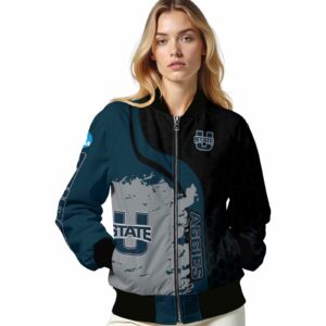 utah state aggies hexagonal pattern navy black jacket latest model