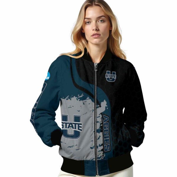 utah state aggies hexagonal pattern navy black jacket latest model