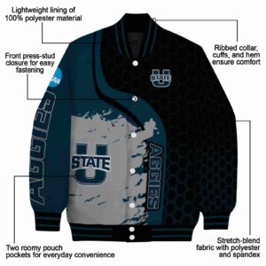 utah state aggies hexagonal pattern navy black jacket new arrival
