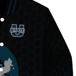 utah state aggies hexagonal pattern navy black jacket premium grade