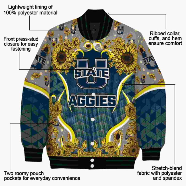 utah state aggies sunflower bloom navy yellow jacket new arrival