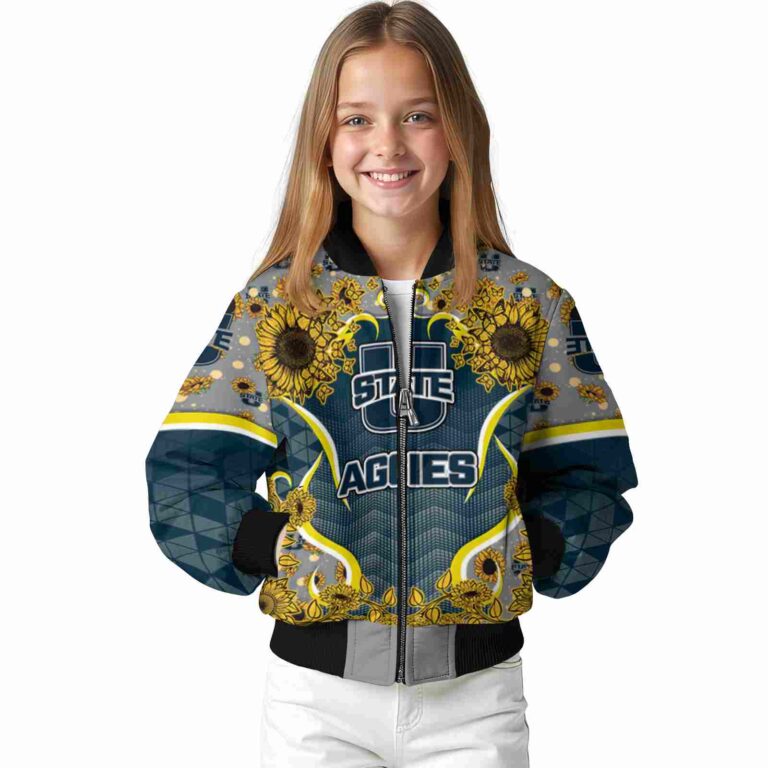 utah state aggies sunflower bloom navy yellow jacket top rated