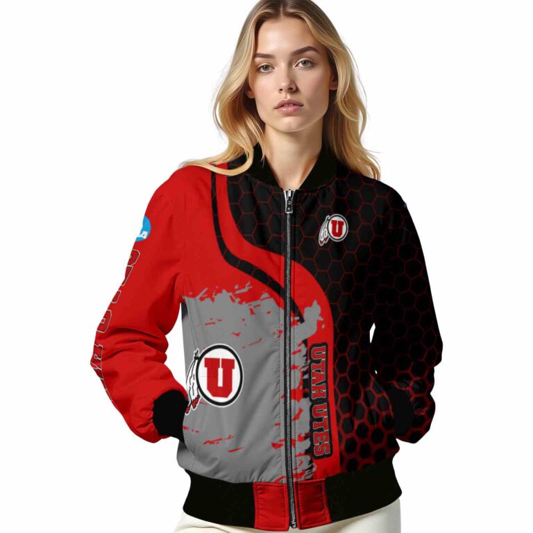 utah utes hexagonal pattern red black jacket latest model
