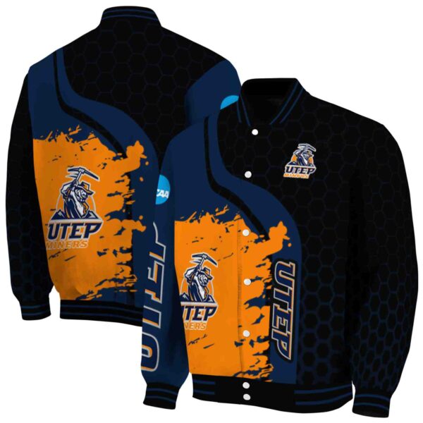 utep miners hexagonal pattern blue black jacket fashion forward