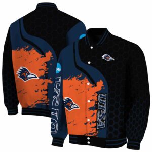 utsa roadrunners hexagonal pattern orange black jacket fashion forward
