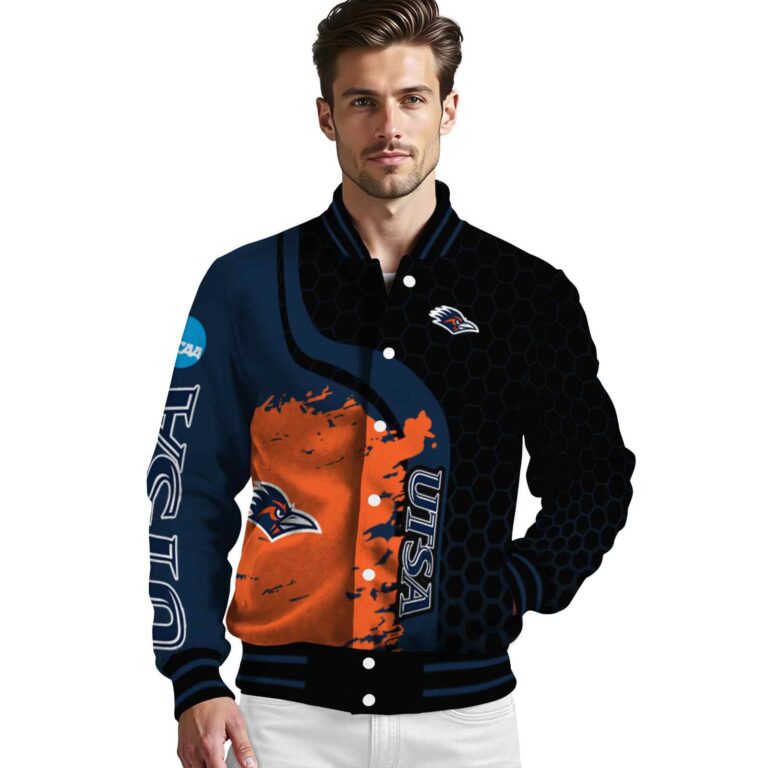 utsa roadrunners hexagonal pattern orange black jacket high quality
