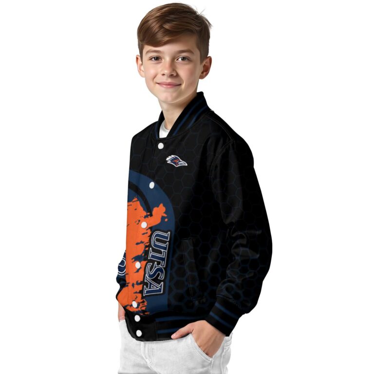 utsa roadrunners hexagonal pattern orange black jacket trendy