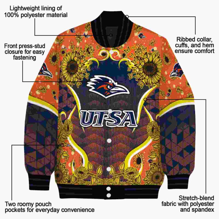 utsa roadrunners sunflower bloom orange yellow jacket new arrival