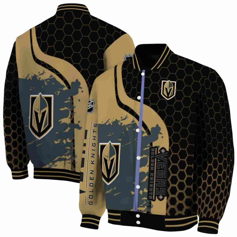 vegas golden knights hexagonal pattern tan black jacket fashion forward