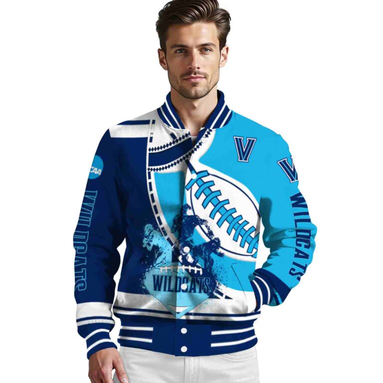 villanova wildcats baseball stitching light blue white jacket high quality